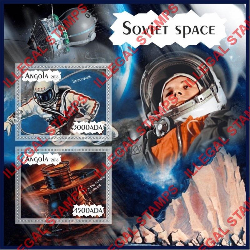 Angola 2016 Space Soviet (different) Illegal Stamp Souvenir Sheet of 2