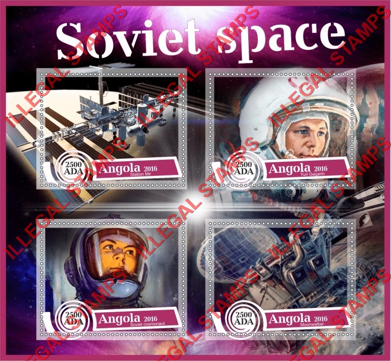 Angola 2016 Space Soviet Illegal Stamp Souvenir Sheet of 4