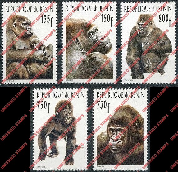 Benin 2001 Gorillas Unissued Stamp Set
