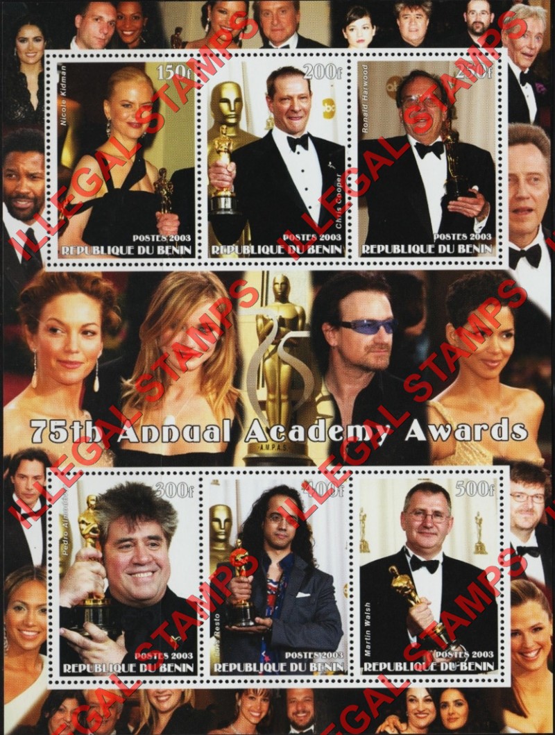 Benin 2003 Academy Awards Illegal Stamp Sheet of 6