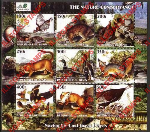 Benin 2003 Animals and Birds Nature Conservancy Illegal Stamp Sheet of 9