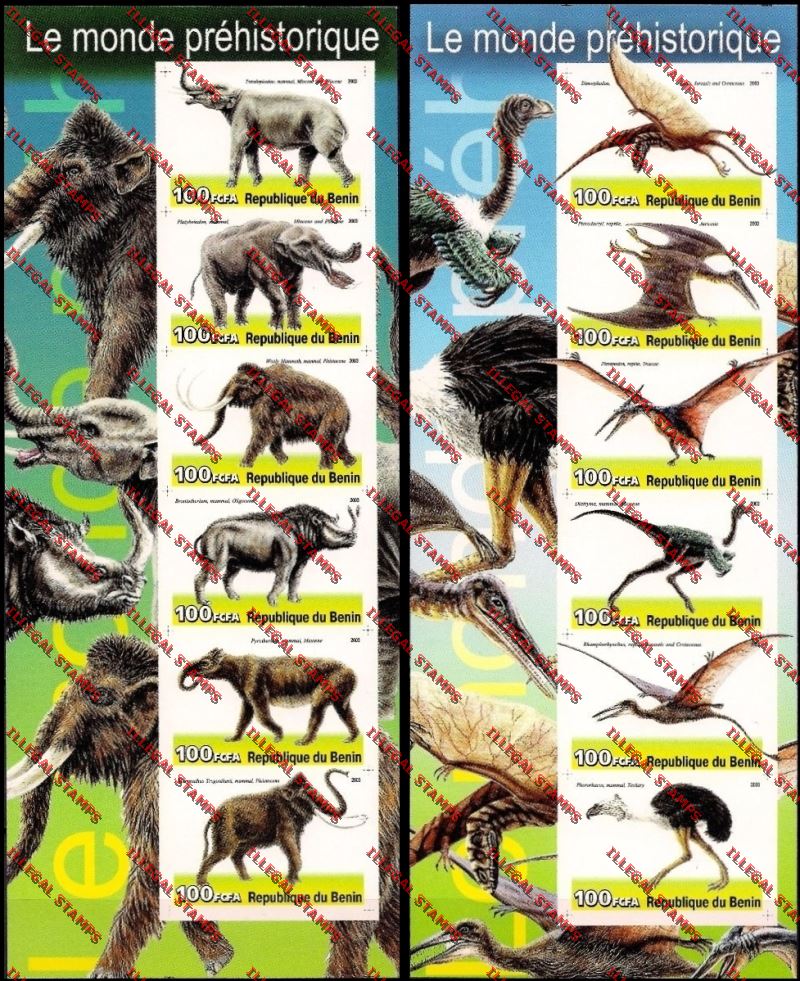 Benin 2003 Dinosaurs Illegal Stamp Sheetlets of Six