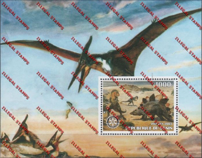 Benin 2003 Dinosaurs with Rotary Emblem Illegal Stamp Souvenir Sheet