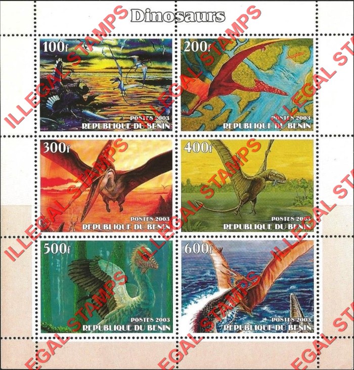 Benin 2003 Dinosaurs Illegal Stamp Souvenir Sheet of 6