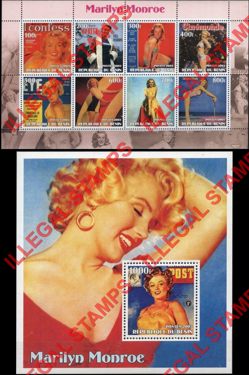Benin 2003 Marilyn Monroe Illegal Stamps