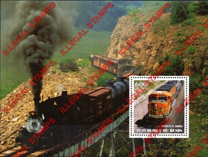 Benin 2003 Trains and Locomotives Illegal Stamp Souvenir Sheet of 1