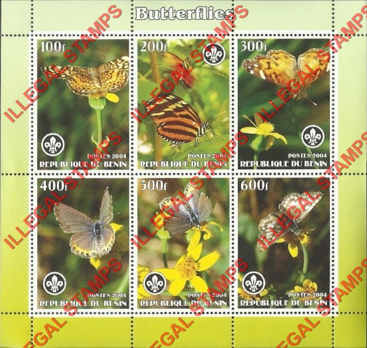 Benin 2004 Butterflies Illegal Stamp Souvenir Sheet of 4