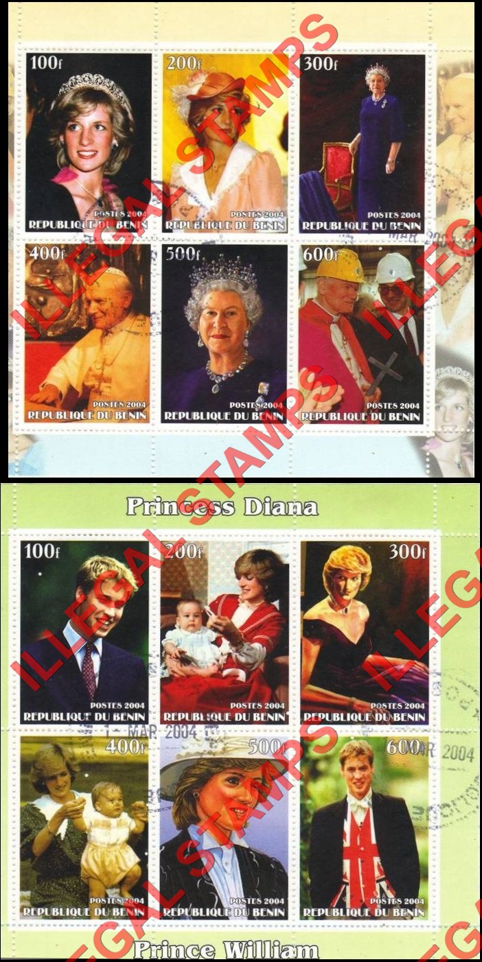 Benin 2004 Princess Diana and the Royal Family Illegal Stamp Souvenir Sheets of 6