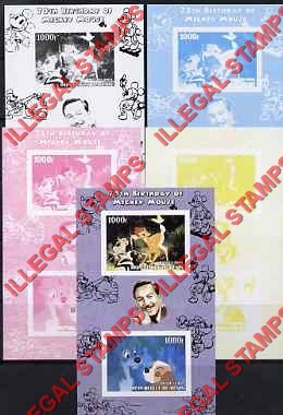 Benin 2004 Disney Mickey Mouse 75th Birthday Illegal Stamp Souvenir Sheet of 2 Color Proofs
