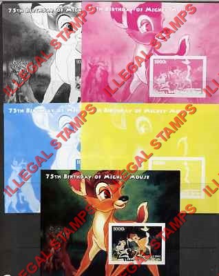 Benin 2004 Disney Mickey Mouse Bambi Illegal Stamp Souvenir Sheet Color Proofs