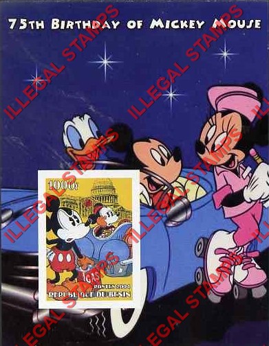Benin 2004 Disney Mickey Mouse and Minnie Illegal Stamp Souvenir Sheet of 1