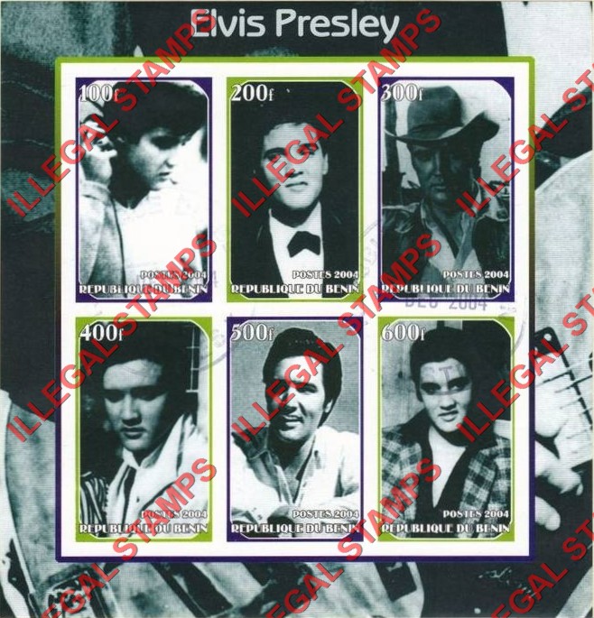 Benin 2004 Elvis Presley Illegal Stamp Souvenir Sheet of 6