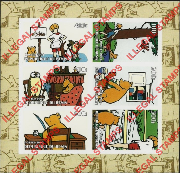 Benin 2004 Whinnie the Pooh Illegal Stamp Souvenir Sheet of 6