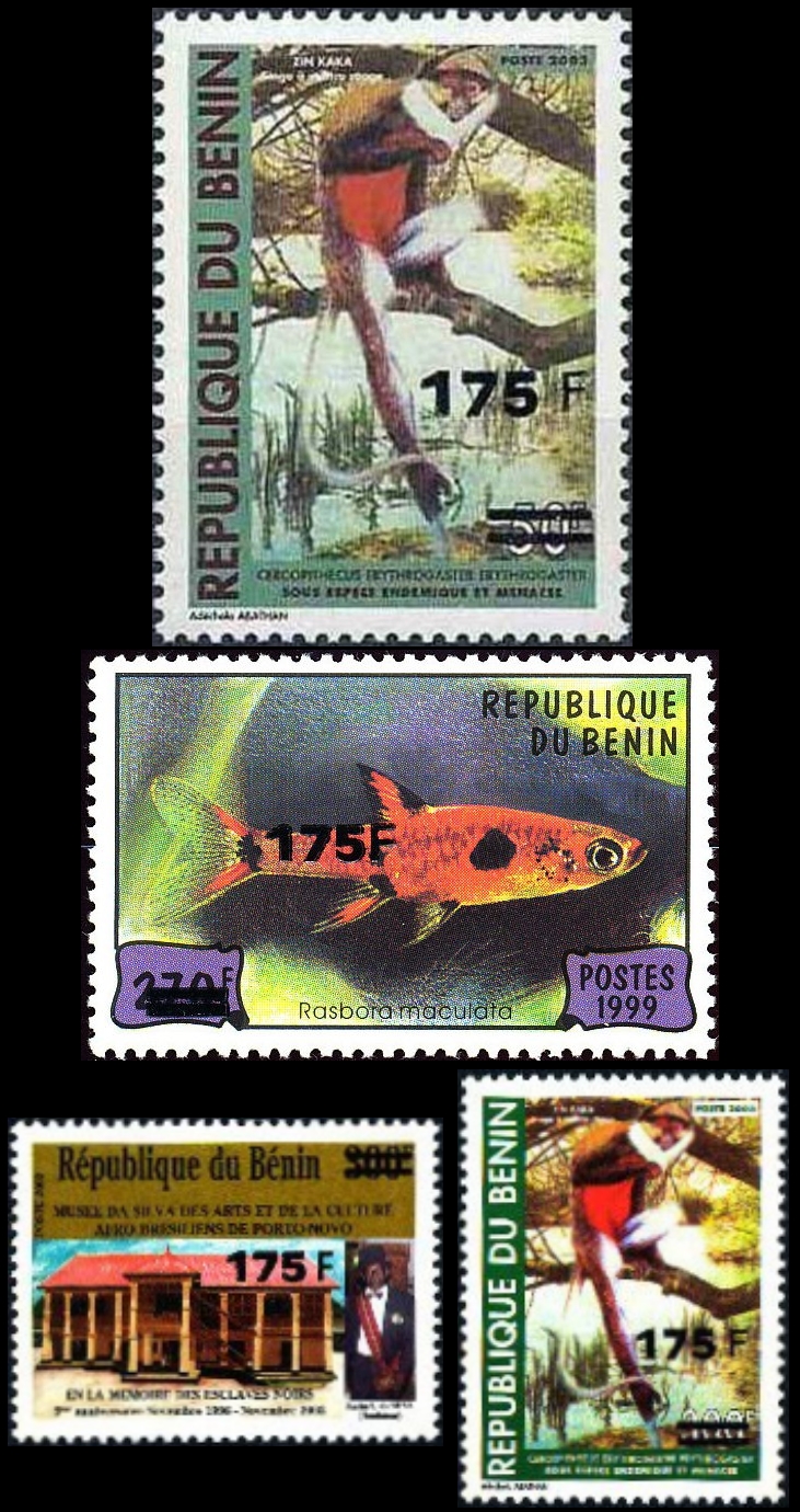 Benin 2005 Surcharged Stamps Scott 1334,1347,1355,1356