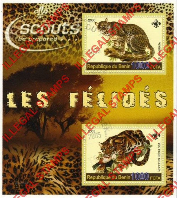 Benin 2005 Big Cats and Scouts Illegal Stamp Souvenir Sheet of 2