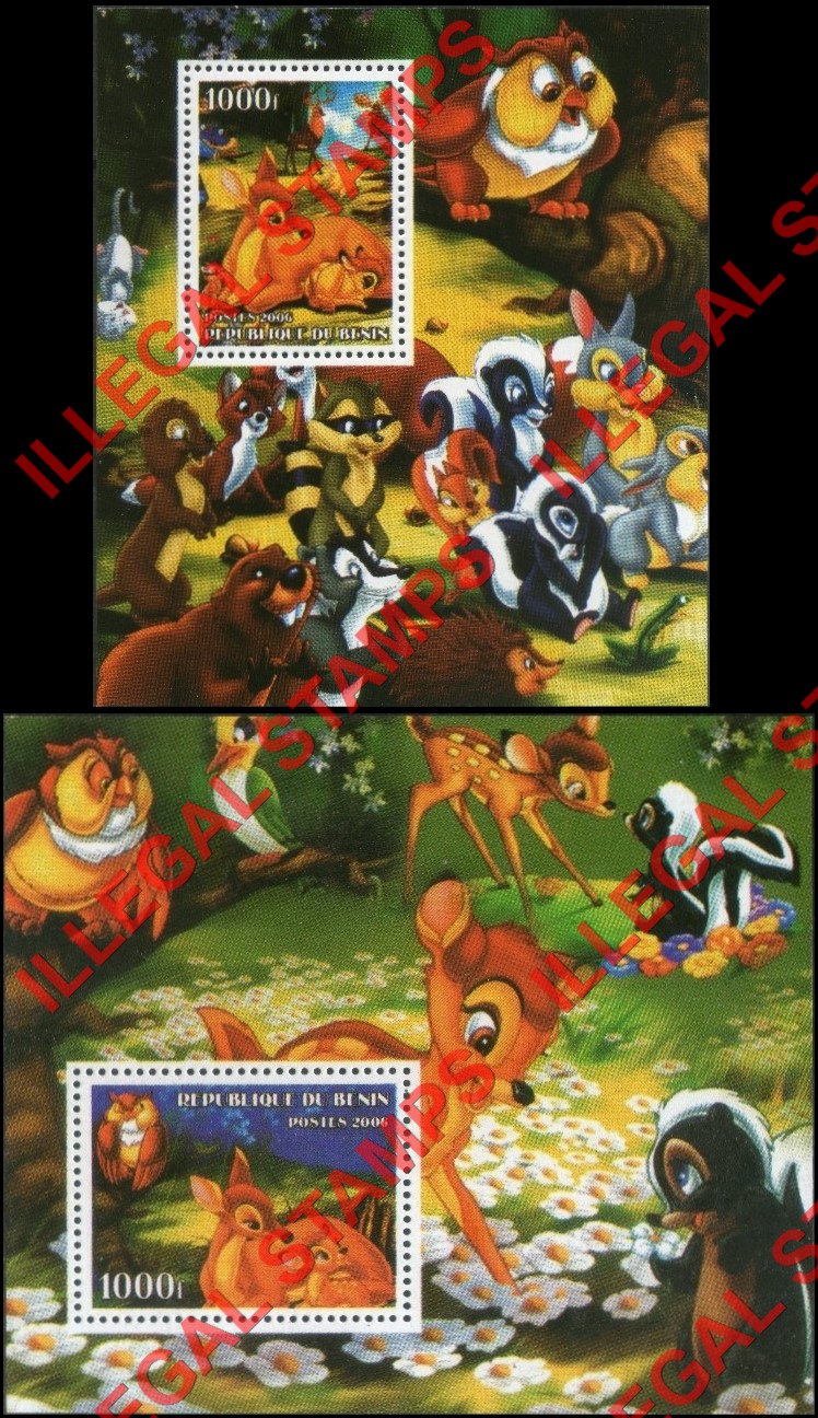 Benin 2006 Bambi Illegal Stamp Souvenir Sheets of 1