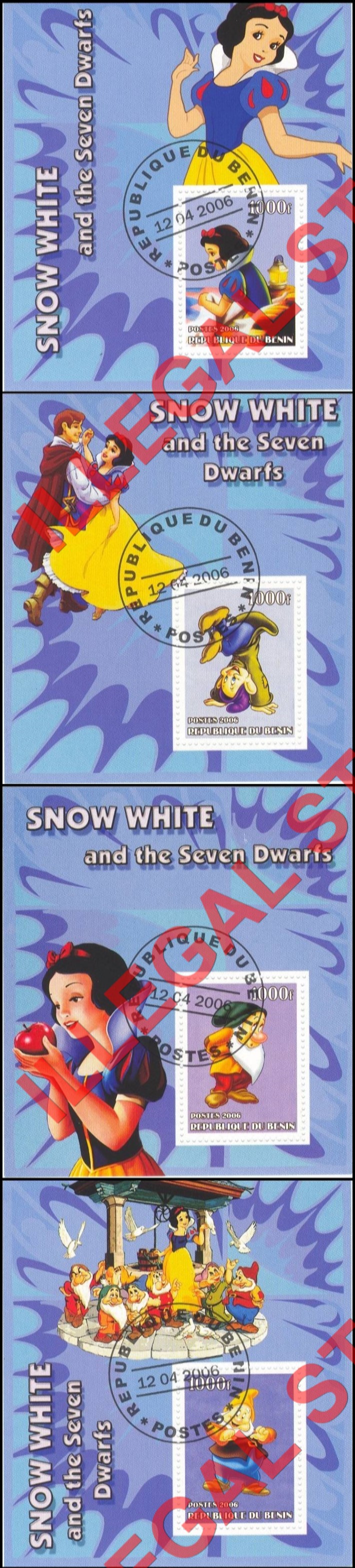 Benin 2006 Snow White and the Seven Dwarfs Illegal Stamp Souvenir Sheets of 1 (Part 1)