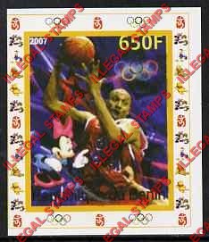 Benin 2007 Basketball and Disney Character Illegal Stamp Deluxe Souvenir Sheets of 1