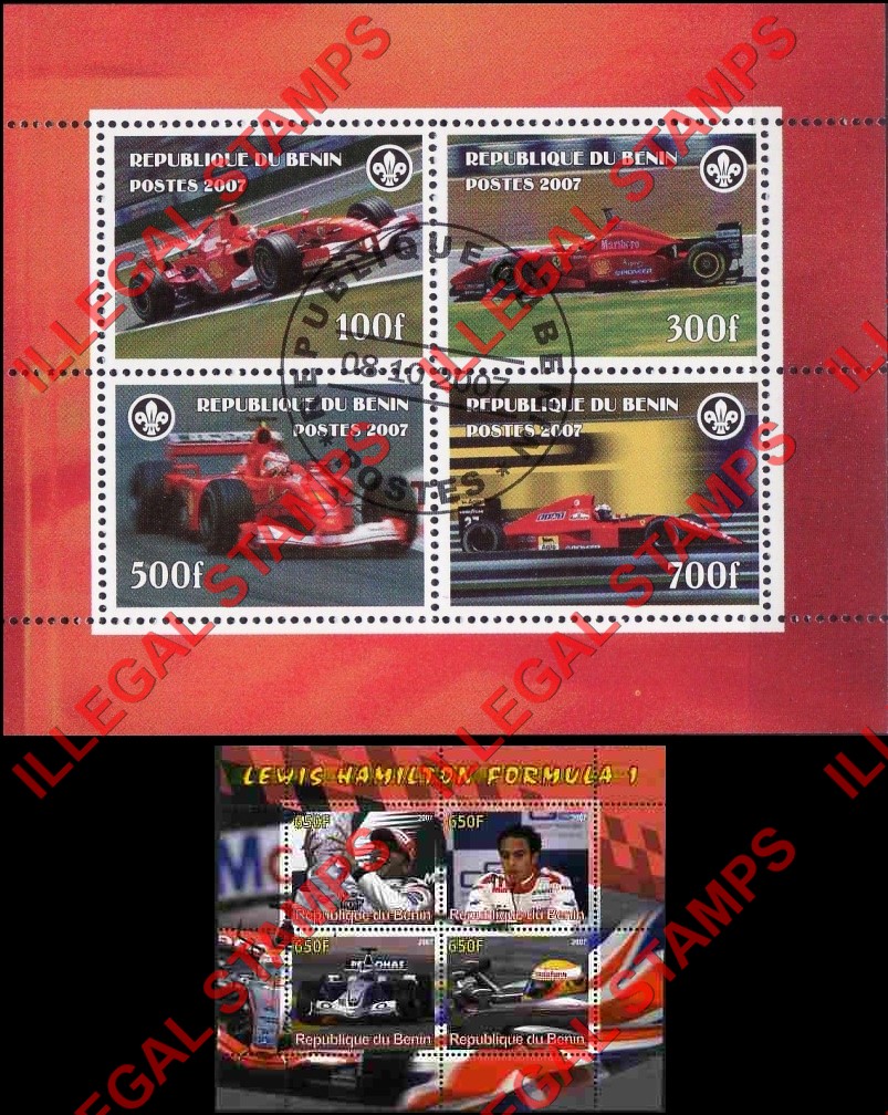 Benin 2007 Formula I Illegal Stamp Souvenir Sheets of 4