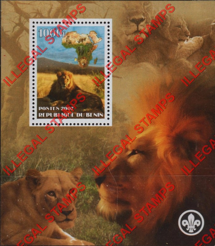 Benin 2007 Lions Illegal Stamp Souvenir Sheet of 1