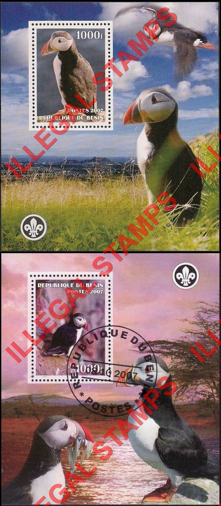 Benin 2007 Puffins Illegal Stamp Souvenir Sheets of 1