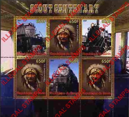 Benin 2007 Scouts and Trains Illegal Stamp Souvenir Sheet of 6