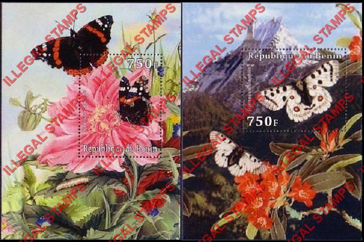 Benin 2008 Butterflies and Flowers Illegal Stamp Souvenir Sheets of 1