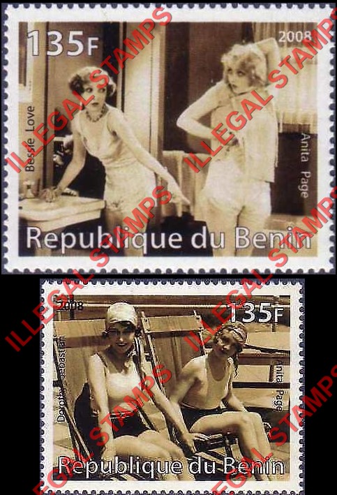 Benin 2008 Famous People Anita Page with Bessie Love and Dorothy Sebastian Illegal Stamps