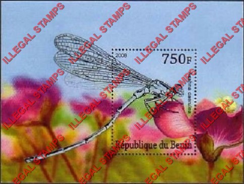 Benin 2008 Insects Dragonfly and Flowers Illegal Stamp Souvenir Sheet of 1