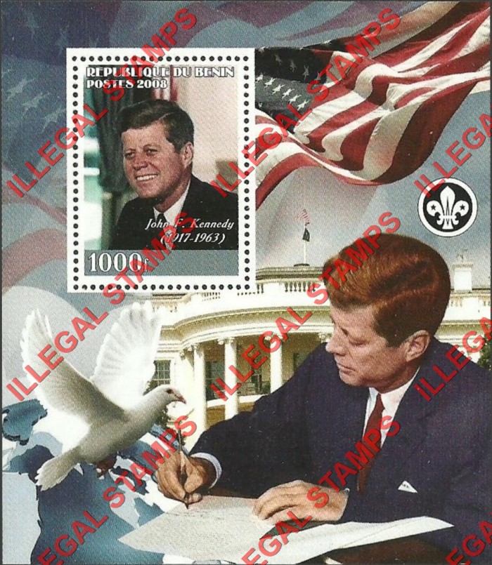 Benin 2008 Kennedy Illegal Stamp Souvenir Sheet of 1