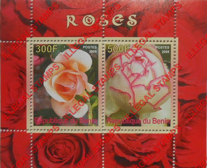 Benin 2008 Roses Illegal Stamp Souvenir Sheet of 2