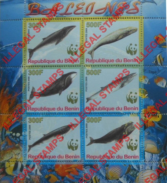 Benin 2008 Whales Illegal Stamp Souvenir Sheet of 6