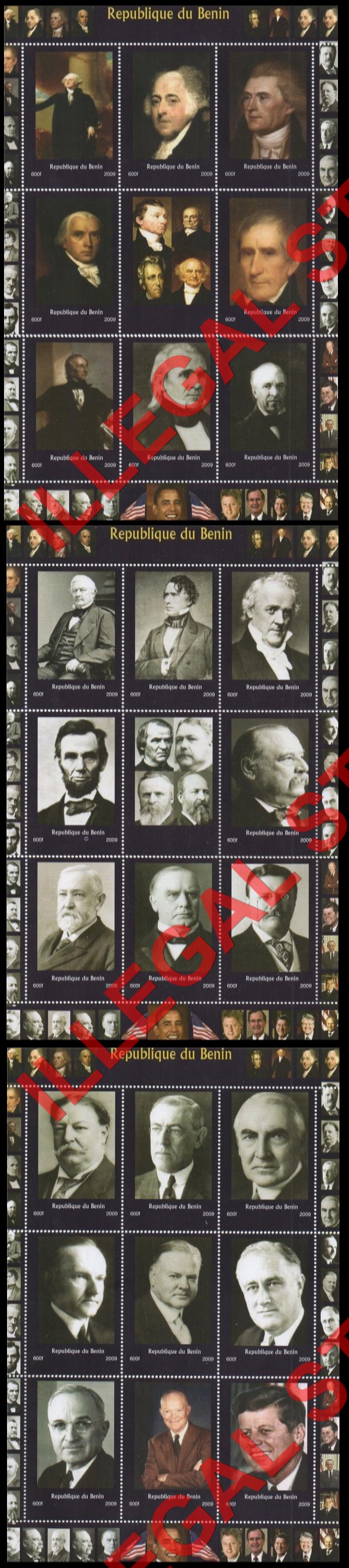 Benin 2009 American Presidents Illegal Stamp Sheetlets of 9 (Part 1)