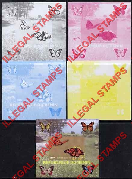 Benin 2009 Butterflies and Mushrooms Illegal Stamp Deluxe Souvenir Sheet Fake Color Proofs