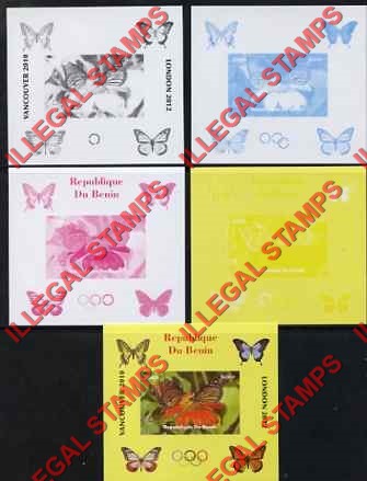 Benin 2009 Butterflies and Olympics (2012) Illegal Stamp Deluxe Souvenir Sheet Fake Color Proofs