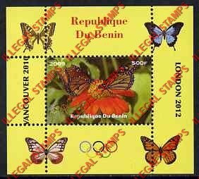 Benin 2009 Butterflies and Olympics (2012) Illegal Stamp Deluxe Souvenir Sheet of 1