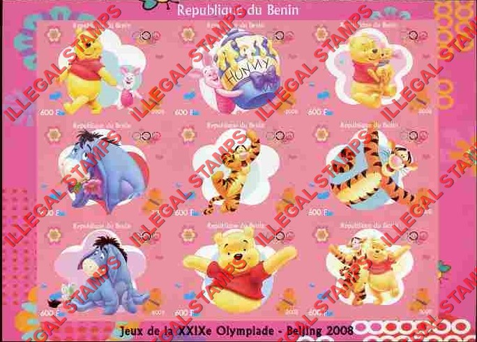 Benin 2009 Olympic Games Whinnie the Pooh Illegal Stamp Sheetlet of 9