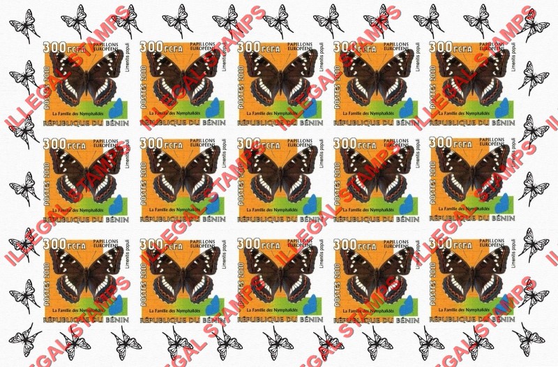 Benin 2010 Butterflies Illegal Stamp Sheetlet of 15