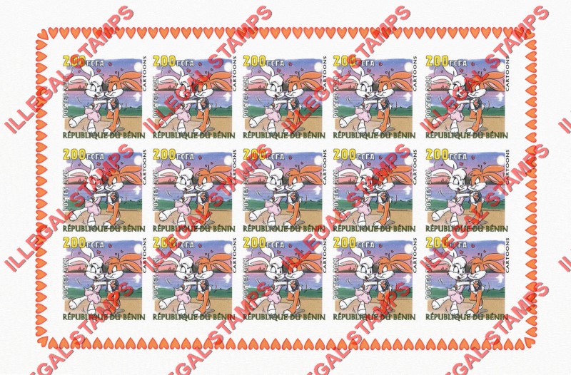 Benin 2011 Cartoons Anime Illegal Stamp Sheetlet of 15