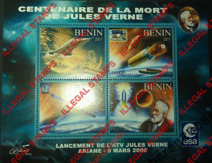 Benin 2011 Jules Verne Illegal Stamp Souvenir Sheet of 4