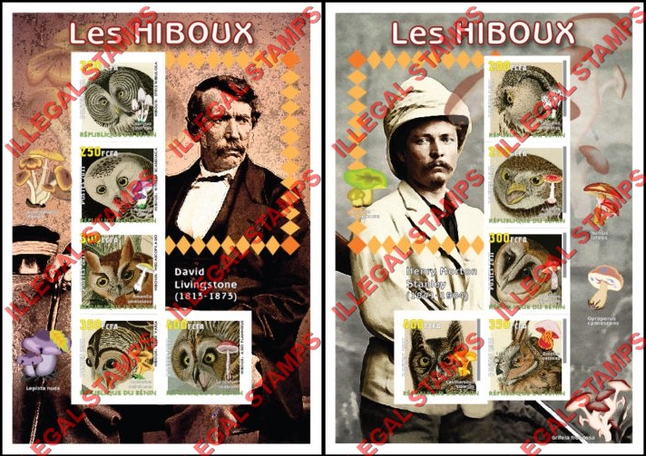 Benin 2011 Owls Illegal Stamp Souvenir Sheets of 5