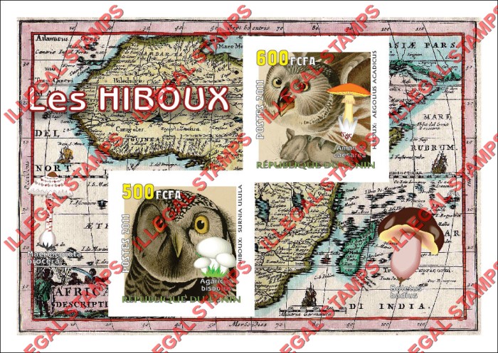 Benin 2011 Owls Illegal Stamp Souvenir Sheet of 2
