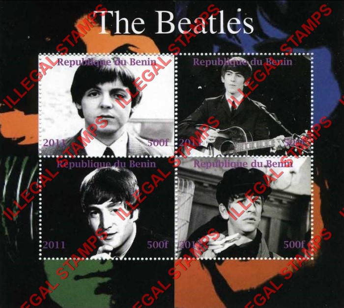 Benin 2011 The Beatles Illegal Stamp Souvenir Sheet of 4