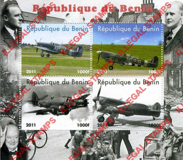 Benin 2011 World War II Fighter Aircraft Illegal Stamp Souvenir Sheet of 4