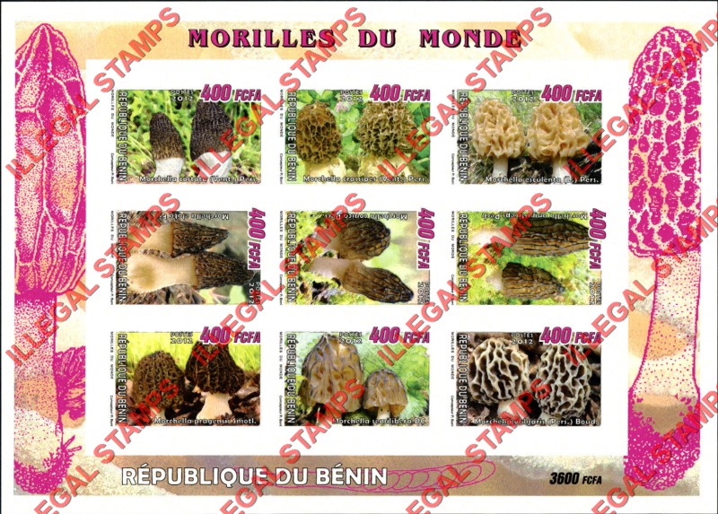 Benin 2012 Mushrooms Illegal Stamp Sheetlet of 9