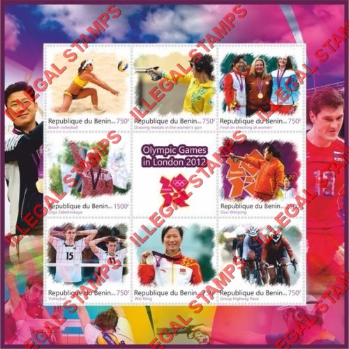 Benin 2012 Olympic Games in London Illegal Stamp Souvenir Sheet of 8 Plus Label