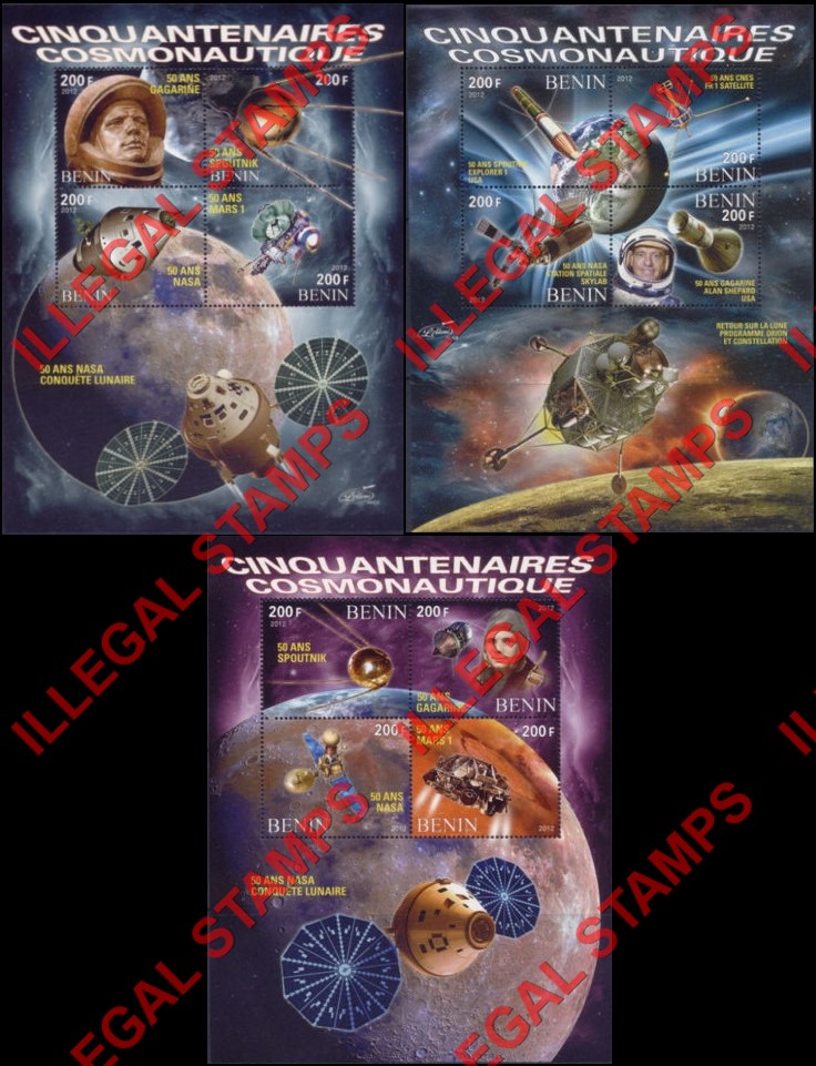 Benin 2012 Space 50th Anniversary of Cosmonautics Illegal Stamp Souvenir Sheets of 4