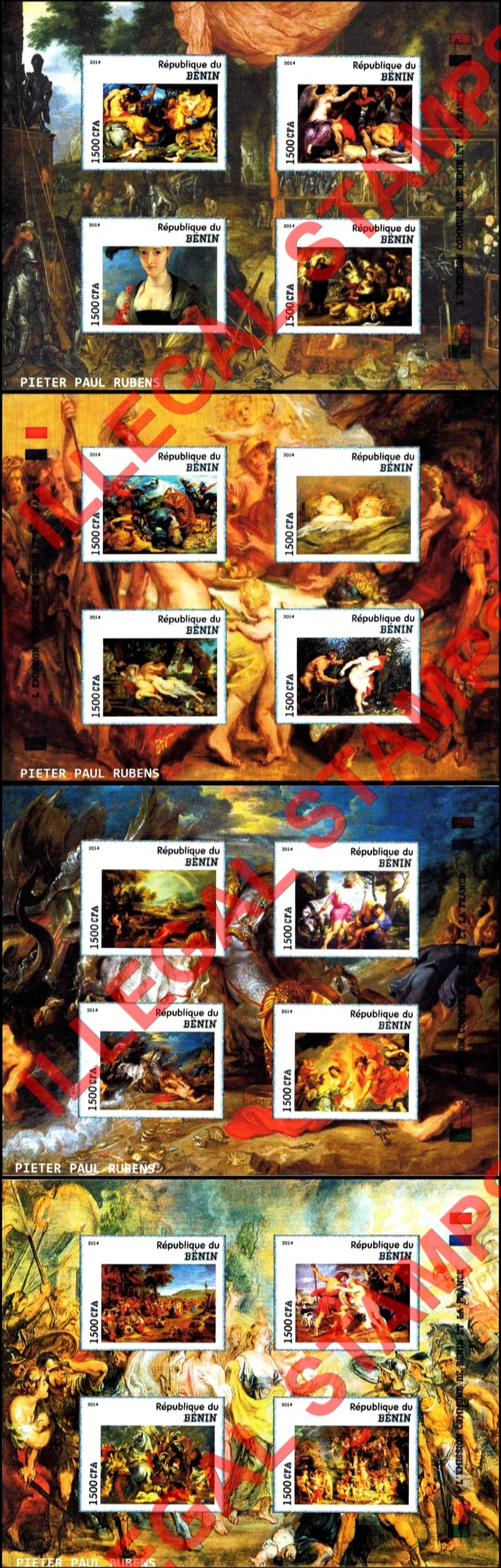 Benin 2014 Art Rubens Paintings Illegal Stamp Souvenir Sheets of 4