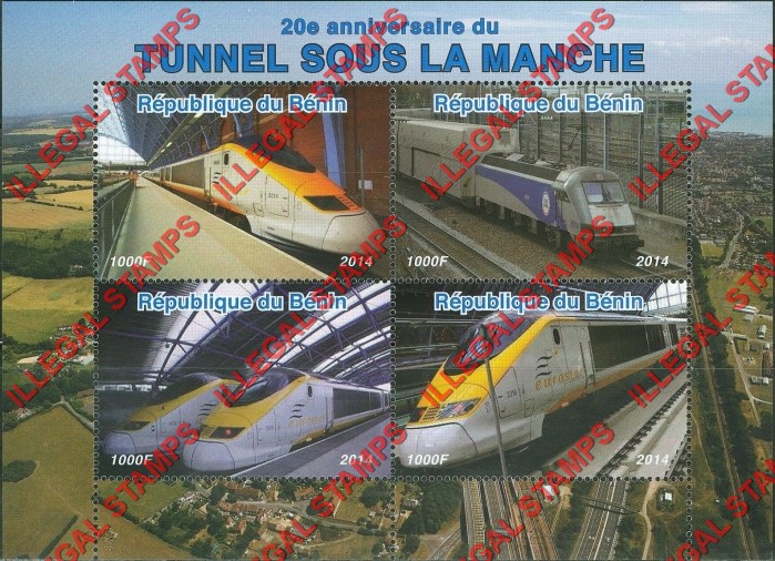 Benin 2014 Channel Tunnel Trains Illegal Stamp Souvenir Sheet of 4