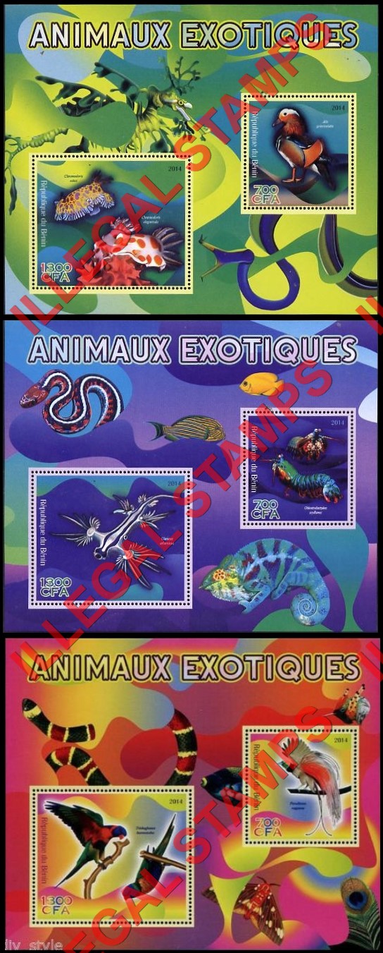 Benin 2014 Exotic Animals Illegal Stamp Souvenir Sheets of 2